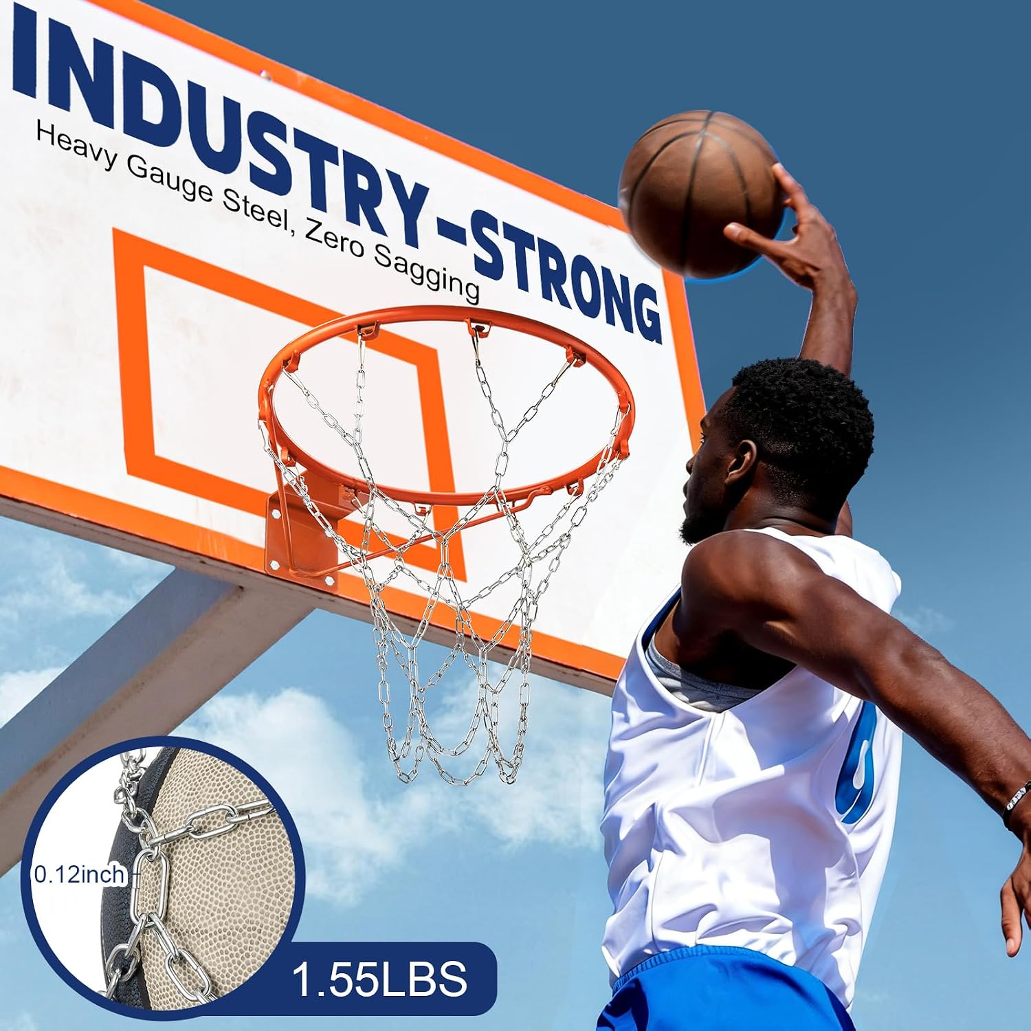 Chain Basketball Net Replacement - 21" Heavy Duty Rust Proof Reinforced Galvanized Steel, All-Weather 12 Loops with S-Hooks, Quick Installation for Standard Indoor/Outdoor Hoops