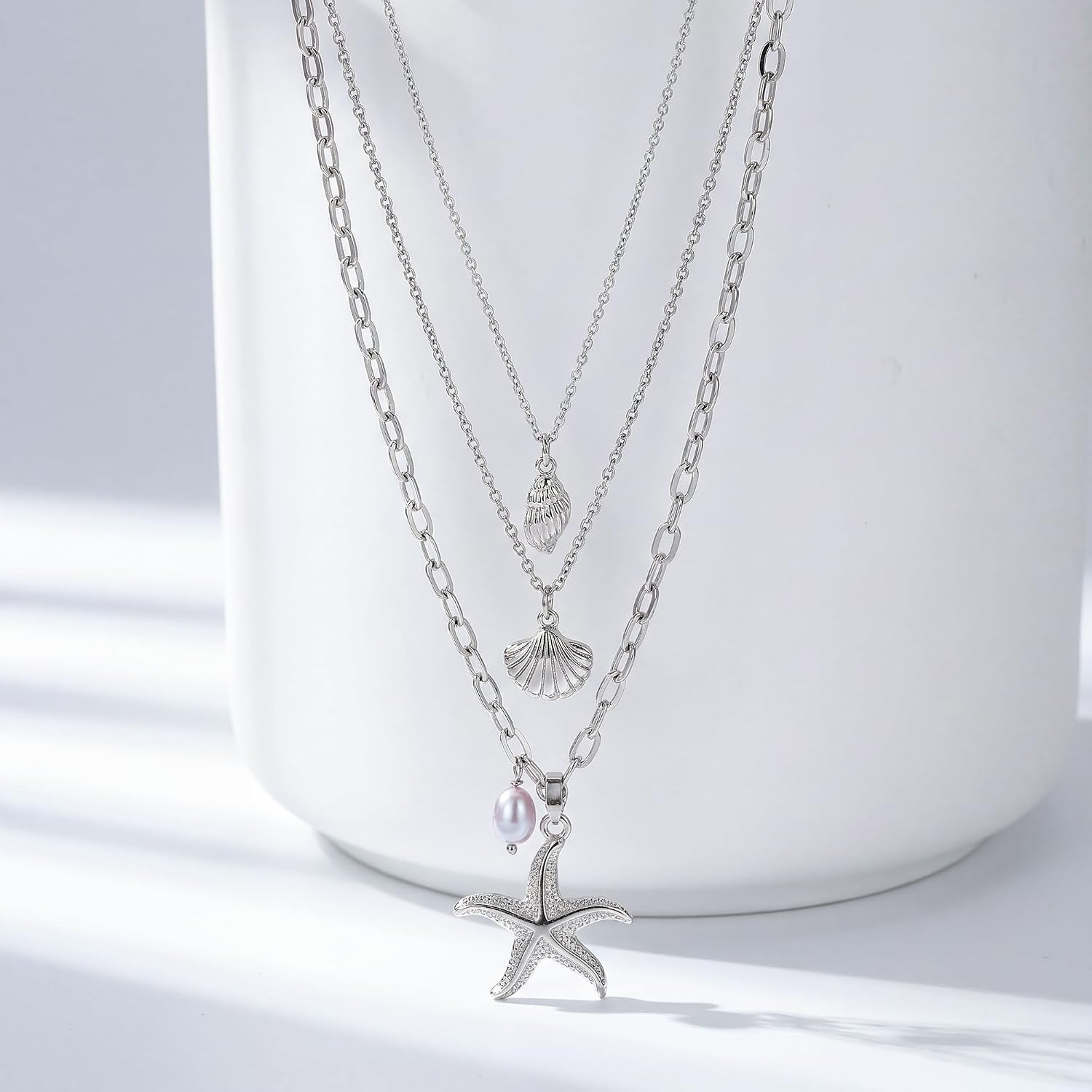 Ocean Wave Beach Pendant Necklace for Women Dainty Gold Silver Sea Jewelry Gift for Her
