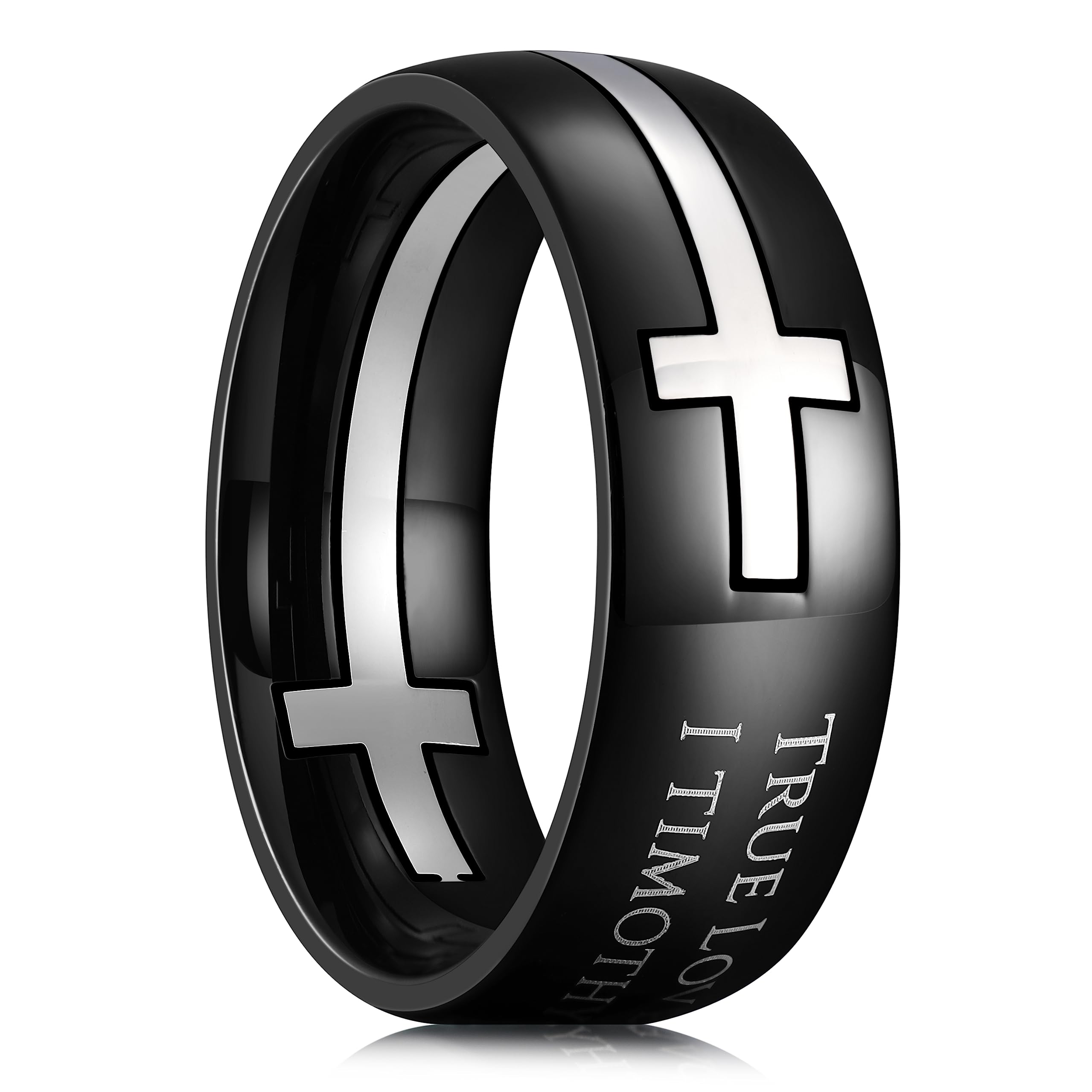 King Will Stainless Steel Men Ring Lord's Prayer Cross Ring Stainless Steel Men Wedding Ring, Wedding Band Bible Engraved Rings High Polished, Comfort Fit