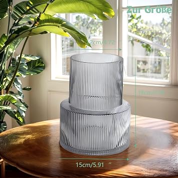 Vase Glass Vase Vases for Ribbed Glass Glass Vases Grey Transparent Flower Vase Modern Large Flower Vases Rose Vase for Living Room Table Decoration Aesthetic Room Decor (Grey)