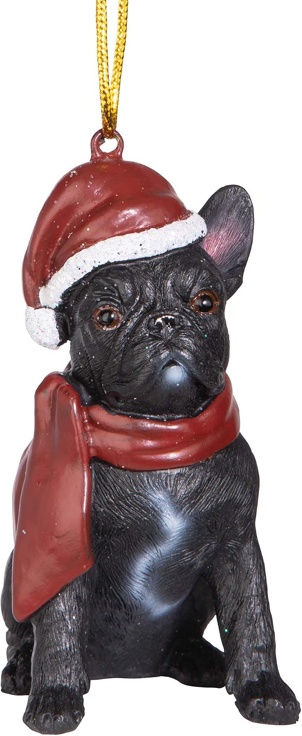 Design Toscano Christmas Xmas French Bulldog Holiday Dog Ornaments, Full Color