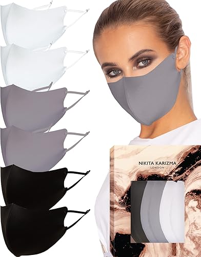 Vista 10 de KARIZMA Máscara facial de tela para guardarropa. 6 máscaras suaves de tela lavable con cintas ajustables para las orejas. Paquete "Earth Shades".