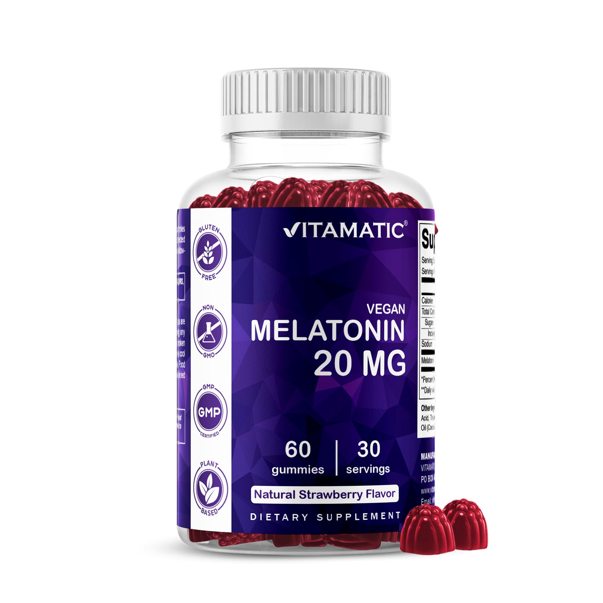Vitamatic Melatonin 20mg Gummies for Adults, 30 Servings - 60 Count - Non-Habit Forming Supplement