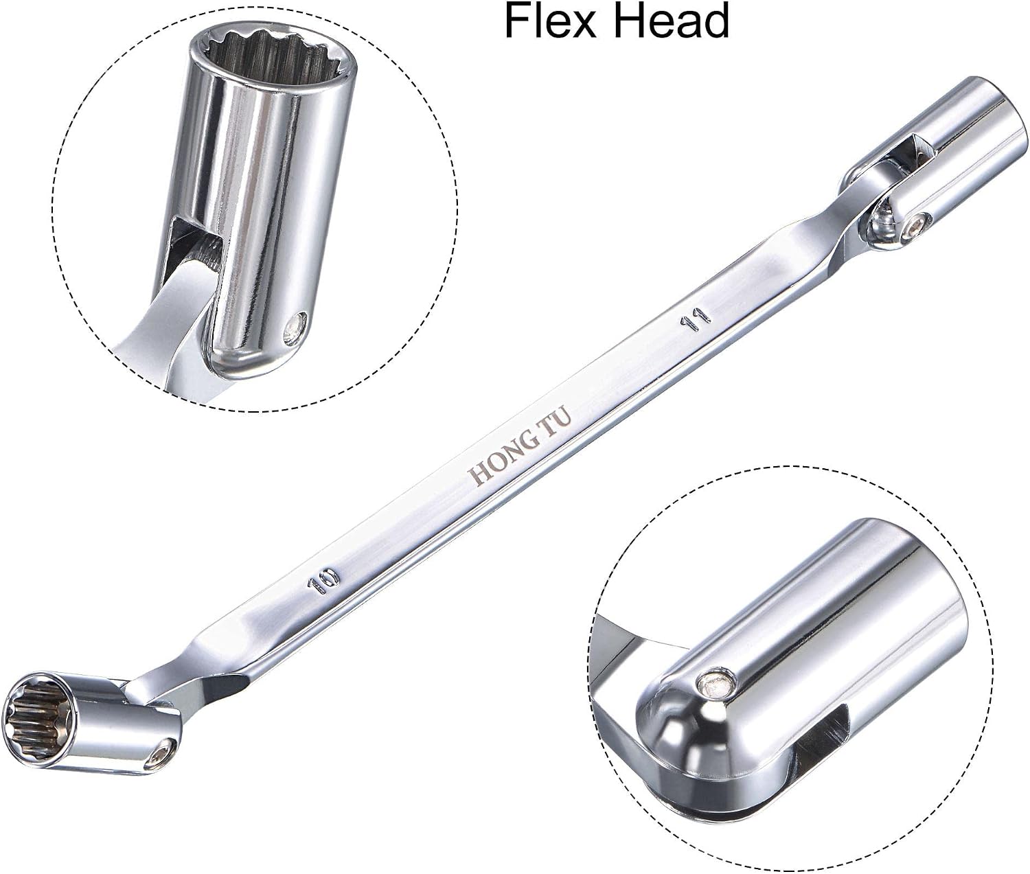 uxcell 12 Point Flexible Head Socket Wrench, 10mm x 11mm Metric Double Swivel Box End, CR-V 180 Degree Rotation for Mechanical Repair - Image 4