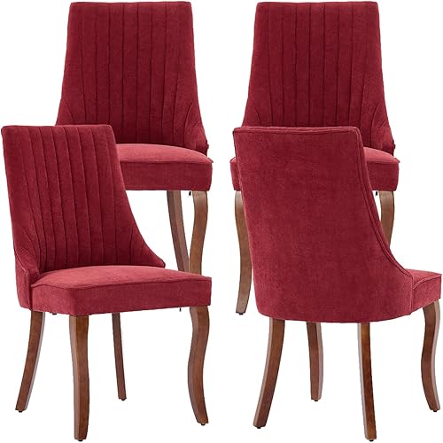 Miniatura 27 de Mid-Century - Juego de 2 sillas de comedor modernas, tapizadas de tela con canal copetudo, Sillas de Comedor con patas curvadas de madera maciza, 05