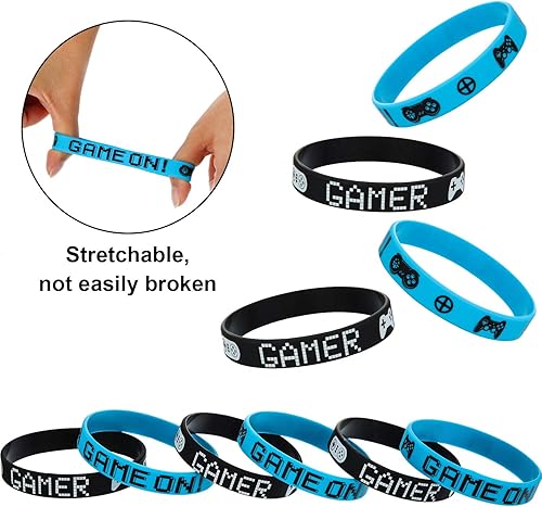 Miniatura 3 de JOVITEC 48 bandas para fiestas de juegos, pulsera de goma para videojuegos, suministros de pulseras de fiesta de video