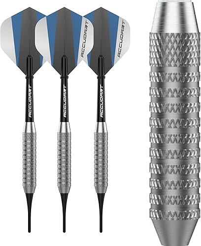 Accudart Juego de dardos de punta suave 1.0 - Barril de acero niquelado - Agarre con patrón moleteado - Eje de policarbonato - Vuelos de forma