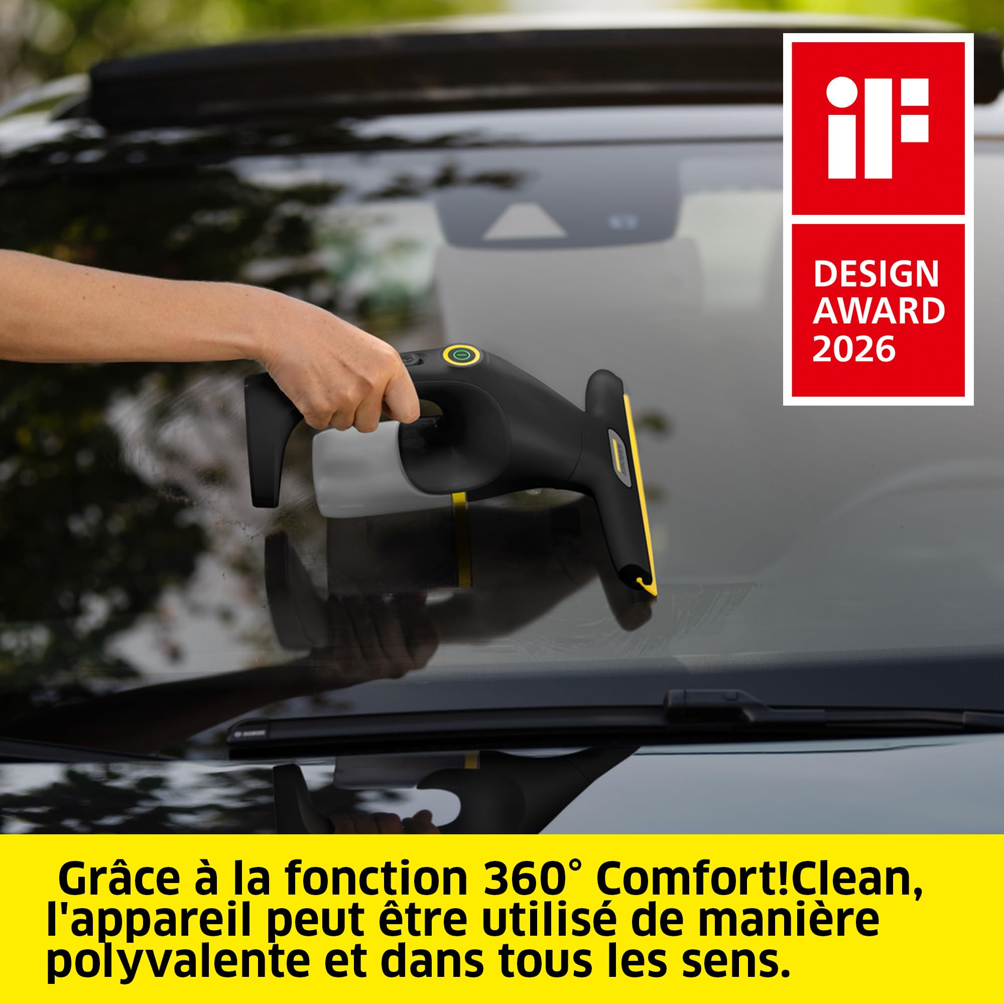 Kärcher nettoyeur de vitres sans fil WV 1 Compact Care Extra+ Black, autonomie : 25 min, réservoir : 100 ml, poids : 0,5 kg, pulvérisateur avec bonnette en microfibres, nettoyant pour vitres (500 ml)