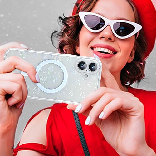 Miniatura 6 de MZELQ Funda compatible con iPhone 11 de 6.1 pulgadas con láser brillante y corazón arcoíris + protector de pantalla, bonito patrón diseñado para