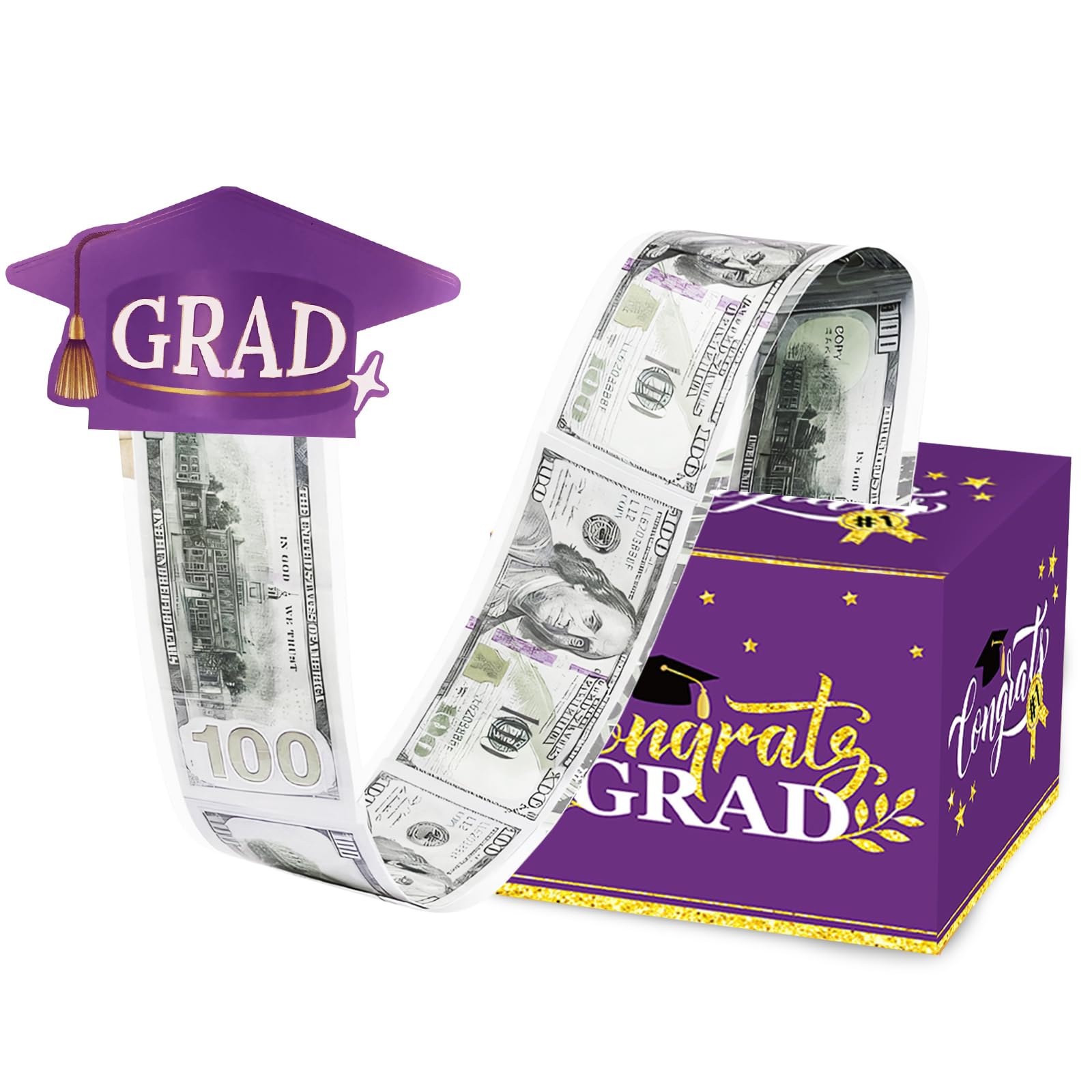 Eiruseed 2025 Graduation Money Box for Cash Gift, Purple Graduation Money Holder for Your Weshes, Surprise Money Box for Cash Gift Pull with 30 Pcs