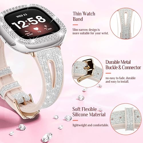 Miniatura 9 de Correa de reloj brillante compatible con Fitbit Versa 3Fitbit Sense para mujer correa ajustable de aleación de cristal con diamantes de imitación de