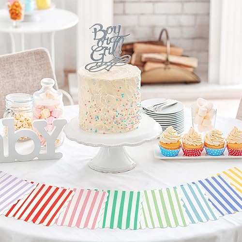 Miniatura 10 de Paquete de 100 servilletas de cóctel con bordes festoneados de 2 capas, servilletas de bebidas a rayas de 5 x 5 pulgadas, servilletas desechables de