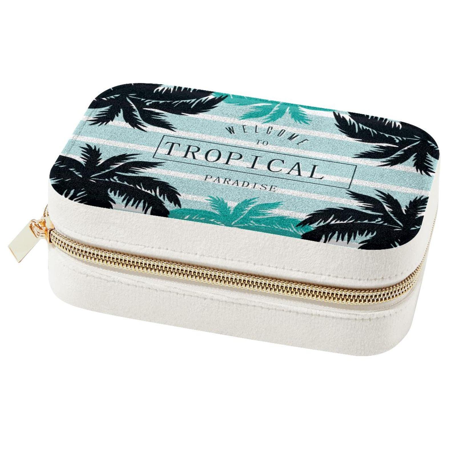 Boîte à bijoux portable et organiseur de voyage avec imprimé tropical