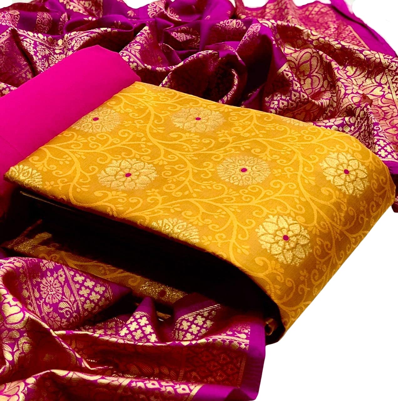 EthnicJunctionWomen's Banarasi Silk Unstitched Salwar Suit Dress Material With Dupatta