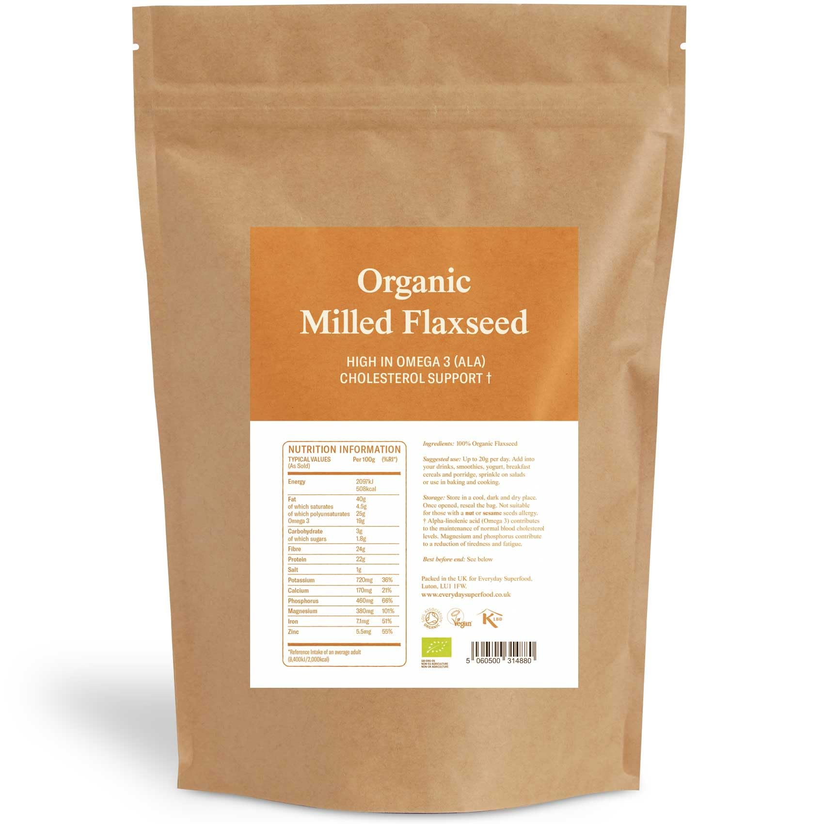 Everyday Superfood Organic Ground Flaxseed 190g Linseed Milled Cold-Pressed Ground Flaxseed