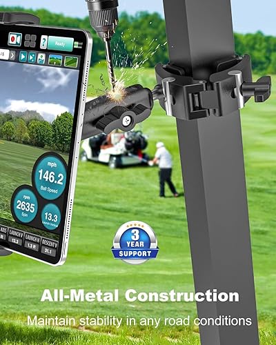 Miniatura 3 de Soporte para tableta y clip para iPad para tubos cuadrados y redondos, soporte de tableta de metal resistente para carritos de golf, tractor,