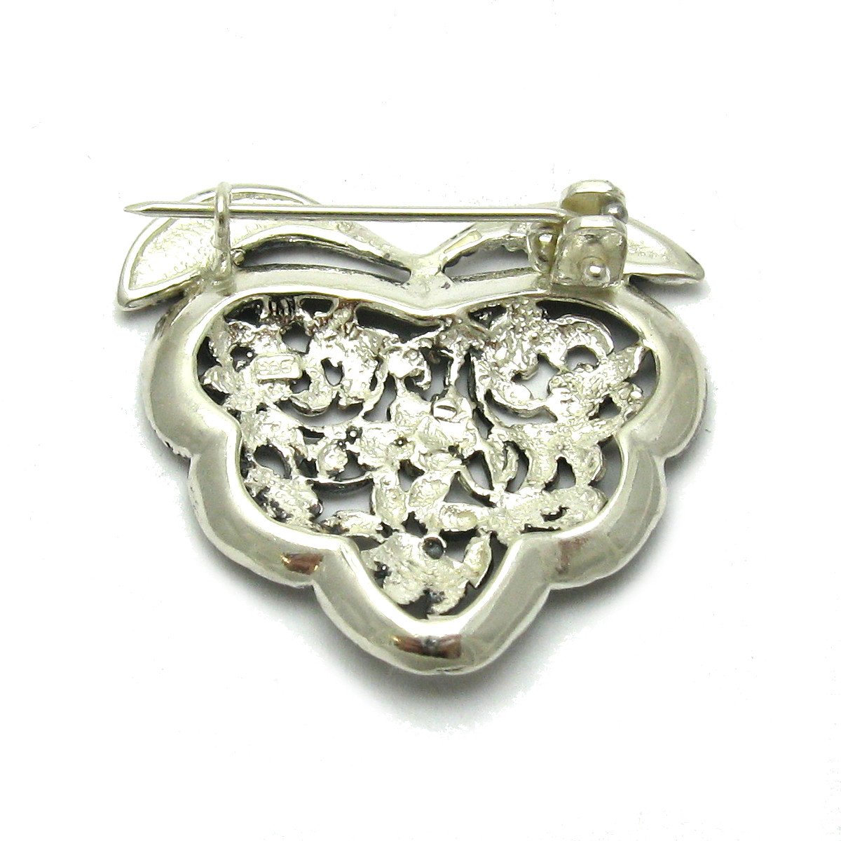 Sterling Silber Brosche Herz und Blumen massiv 925 Empress