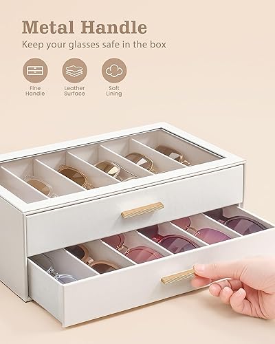 Miniatura 4 de Lolalet Beige Sunglasses Storage Box for Women, Eyewear Eye Glass Organizer with Clear Top Lid Display Holder Case