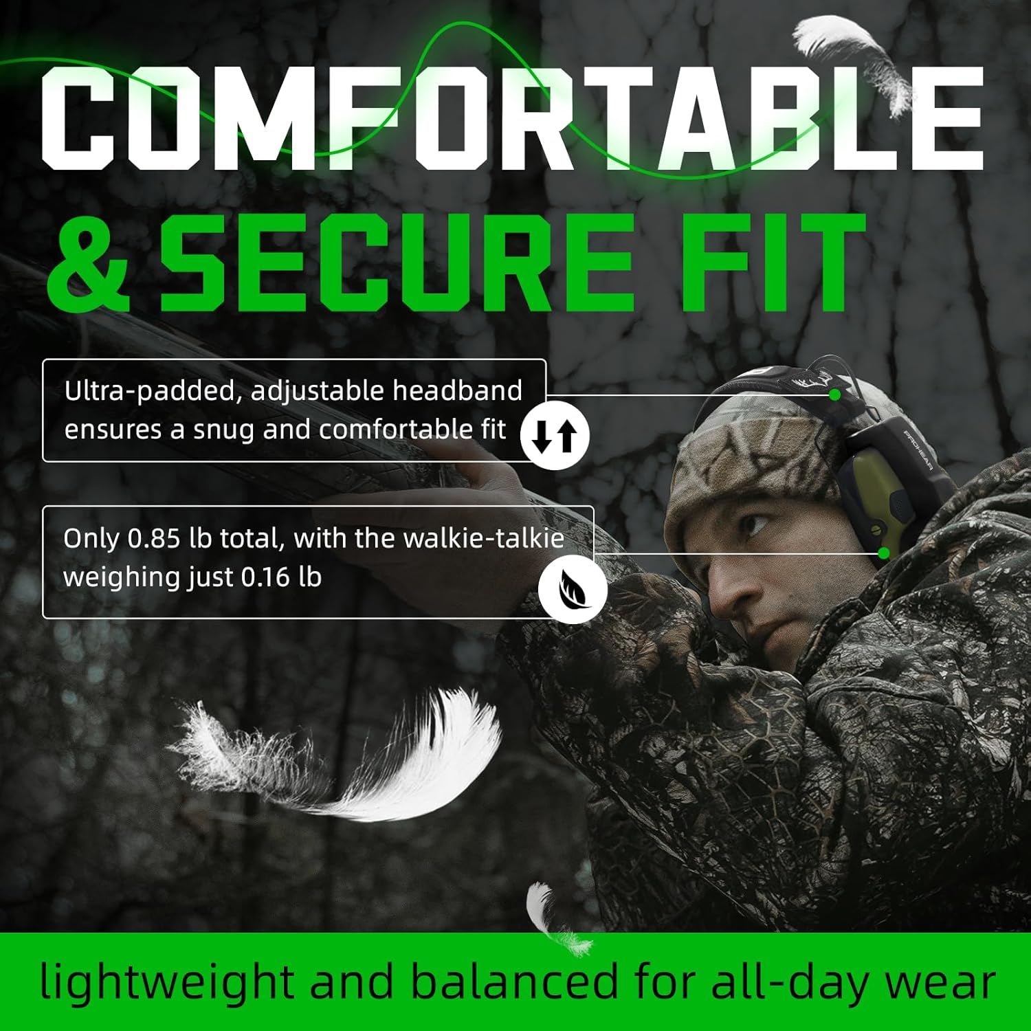 PROHEAR Tactical Electronic Shooting Earmuffs with 4X Sound Amplification – Ear Protection & Walkie Talkie Set for Hunting, Shooting Range & Tactical Communication – Green - Image 3