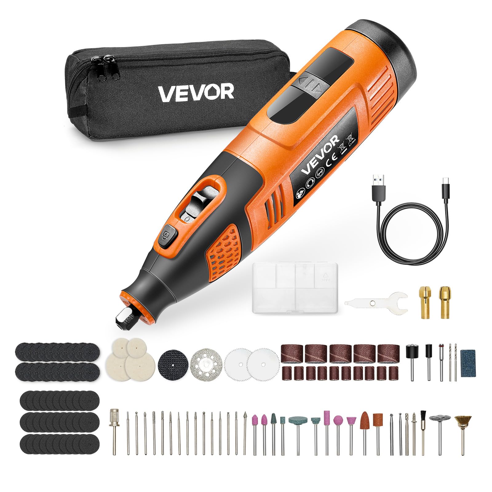 VEVOR 119-tlg. Akku-Multifunktionswerkzeug-Set, DC12V tragbares Mini-Rotationswerkzeug, 28 Gang 5000–32000 U/min, zum Gravieren, Schleifen, Polieren, Schnitzen, Schneiden, Heimwerken