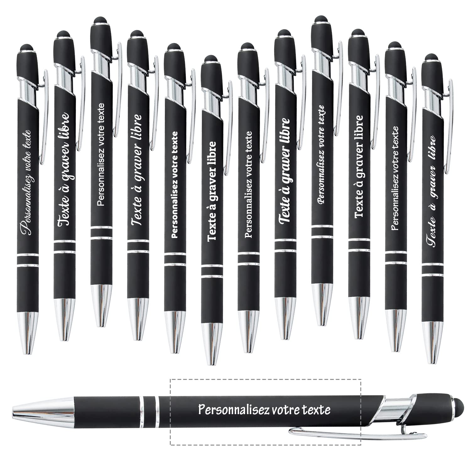 Brocade Creek 60 personalised ballpoint pens with names, with soft touch screen pens, dual purpose pens for study, office, smooth writing, black ink pens
