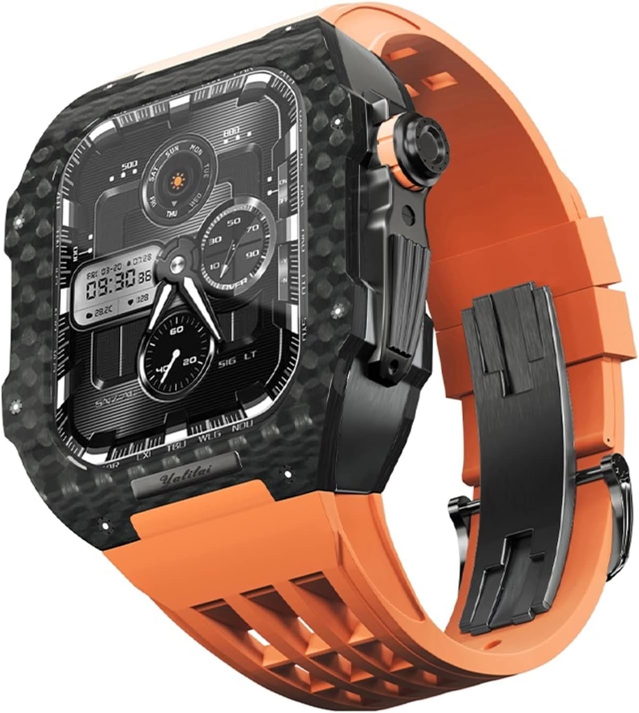 Rubber Watch Band Carbon Fiber Case Mod Kit，For Apple Watch 9/8/7/6/5/4 Series 45mm 44mm Watch Upgrade Replacement Strap Bezel Fully Carbon Fiber Case