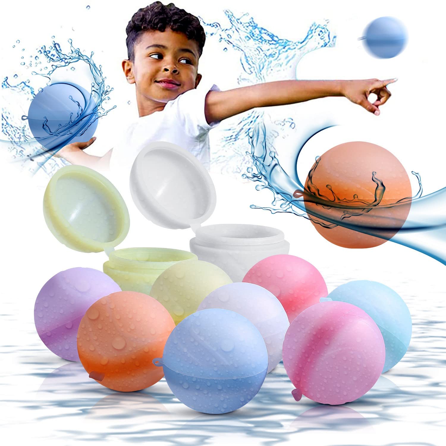 HELMOPReusable Water Balloons, 8pcs pack Soft Silicone Water Balls, Self-Sealing Quick Fill Balloon, Refillable Water Bomb Splash Balls with mesh bag
