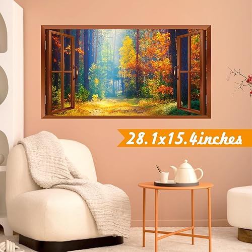 Miniatura 6 de Calcomanías de pared de bosque, 3D, calcomanías de pared de ventanas falsas extraíbles, paisaje natural, calcomanías de pared de ventanas de