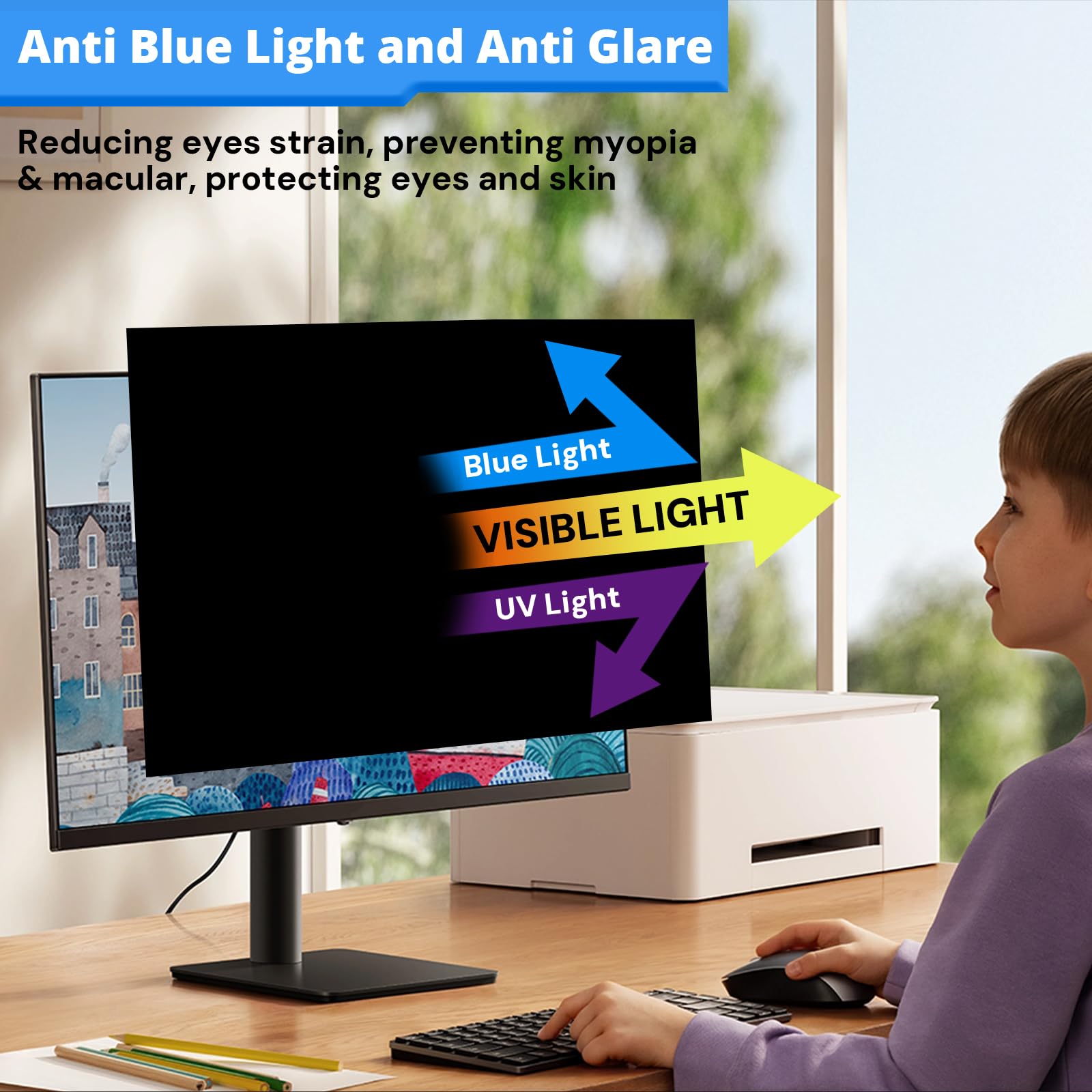 Filtro privacy per monitor del computer da 27 pollici per monitor 16:9, schermo rimovibile per la privacy dello schermo del computer e filtro anti riflesso della luce blu da 27 pollici