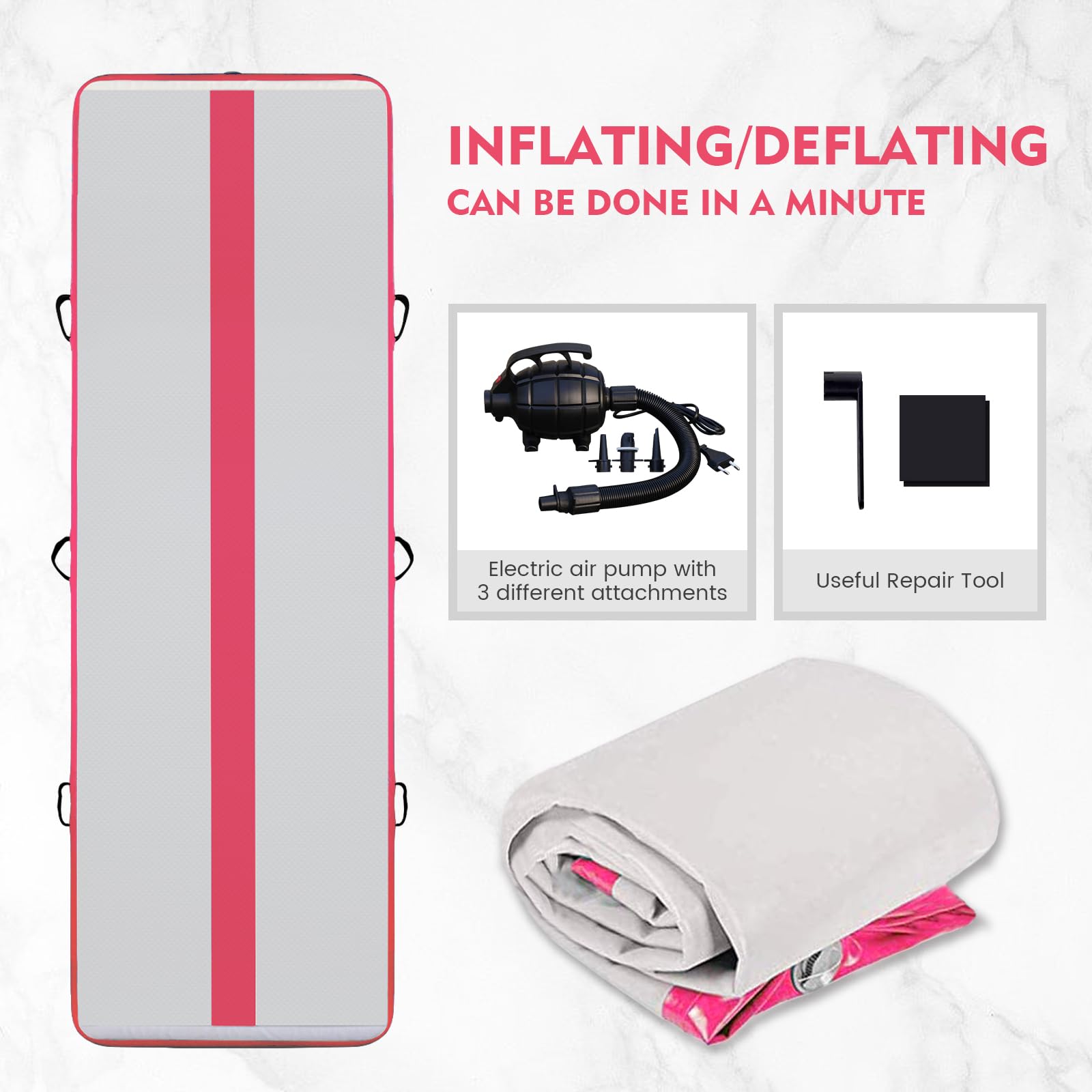 Tuxedo Sailor Tappetino da ginnastica gonfiabile, 10 cm, con pompa ad aria elettrica, per cheerleading, palestra, spiaggia, palestra, uso domestico