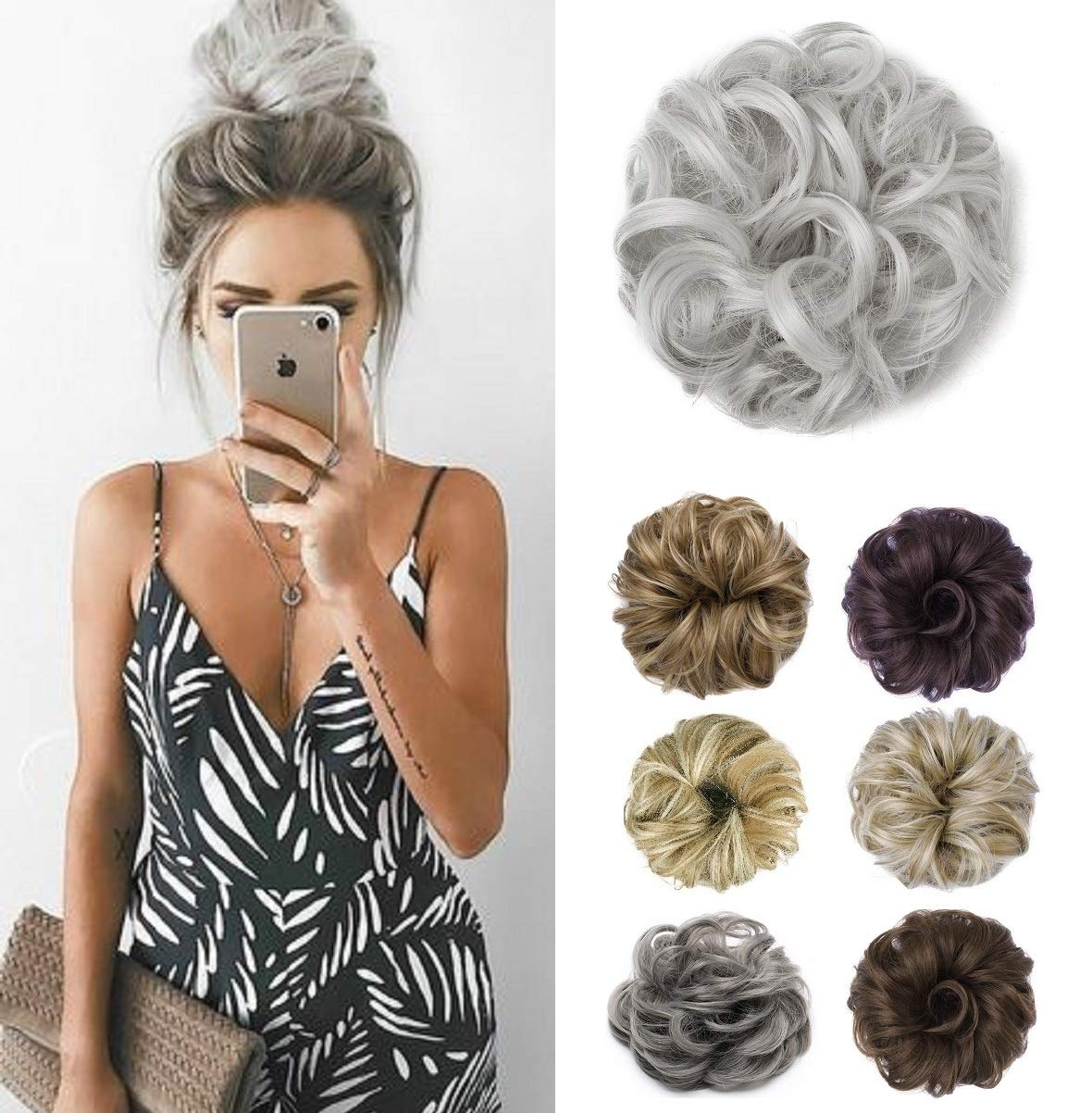 BaFaHo Messy Hair Bun，Curly Wavy Hair Scrunchies Extension， Synthetic Chignon Donut Updo Hair Pieces for Women.