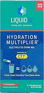 Liquid I.V. Strawberry Flavored Hydration Multiplier Electrolyte Drink Mix, 10 Counts, Non GMO, 5.64 Ounces (Pack of 1)