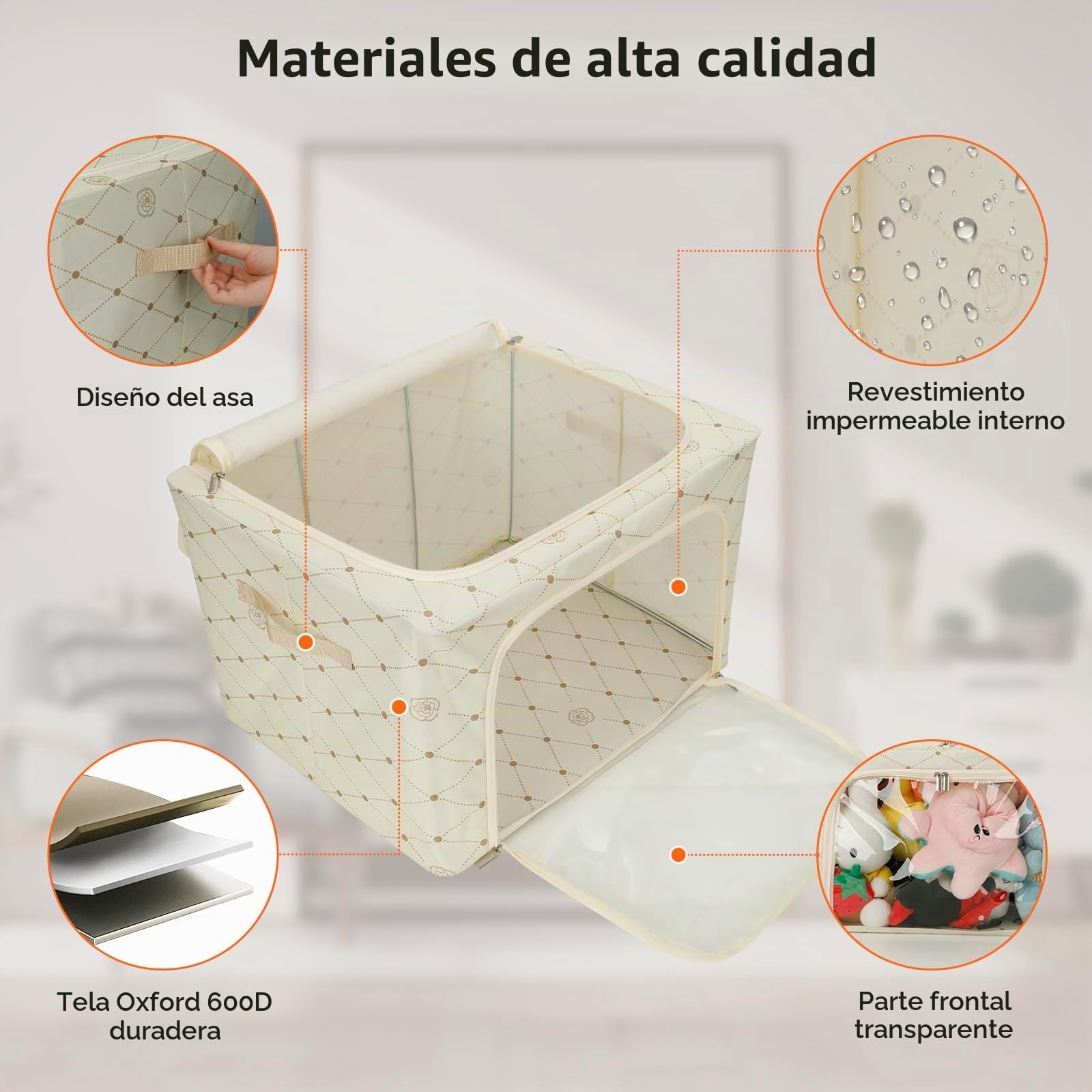 Cozary Cajas Almacenaje Ropa con Marco de Metal 2 Piezas 66L,Organizador Armario Apilable, Bolsas Almacenaje Ropa con Asa Reforzada y Ventanas Transparentes Adecuado, Para Edredones, Colchas