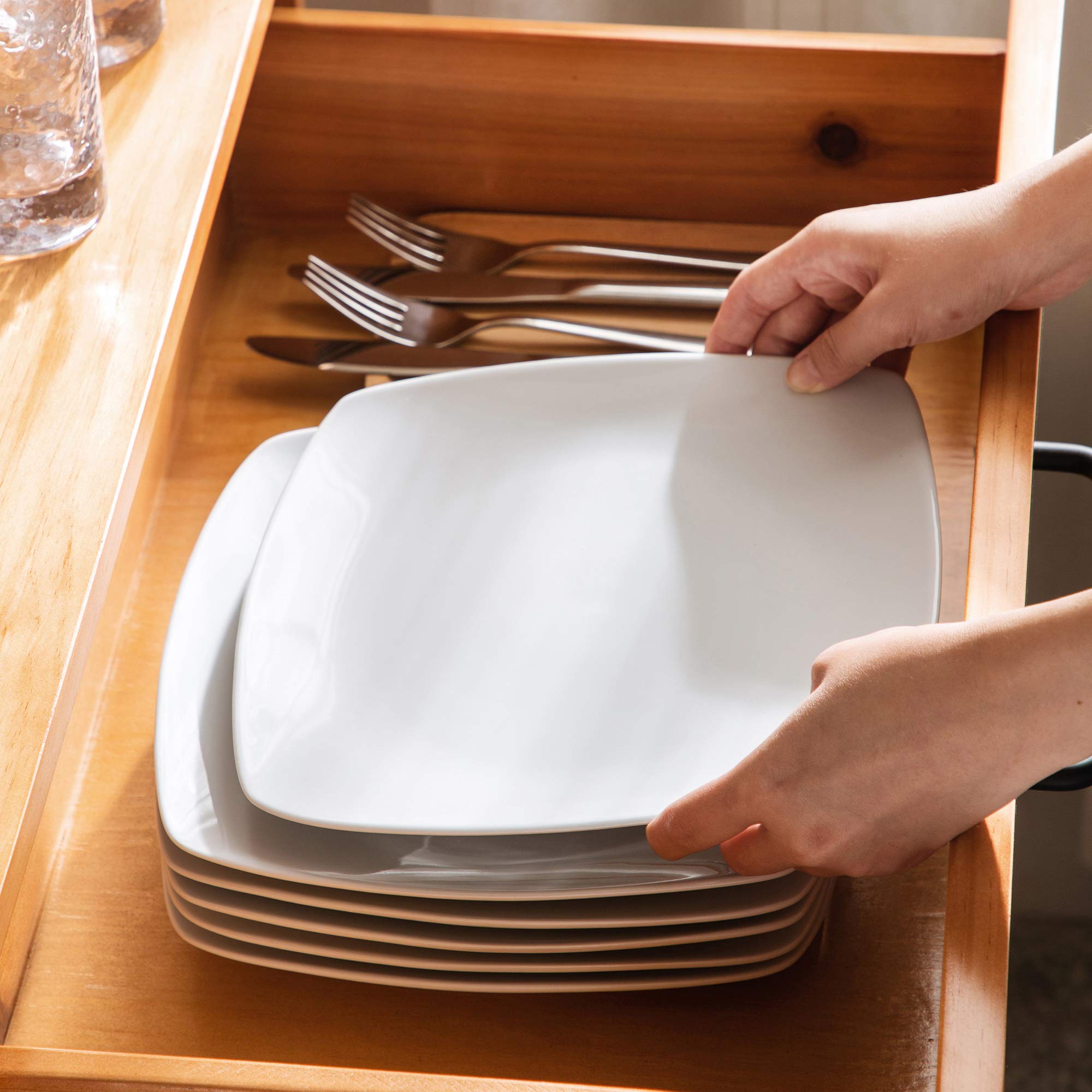 MALACASA, Serie Julia, 6 Piezas 9.5" Platos Llanos de Porcelana Plato de Cena para 18 Personas