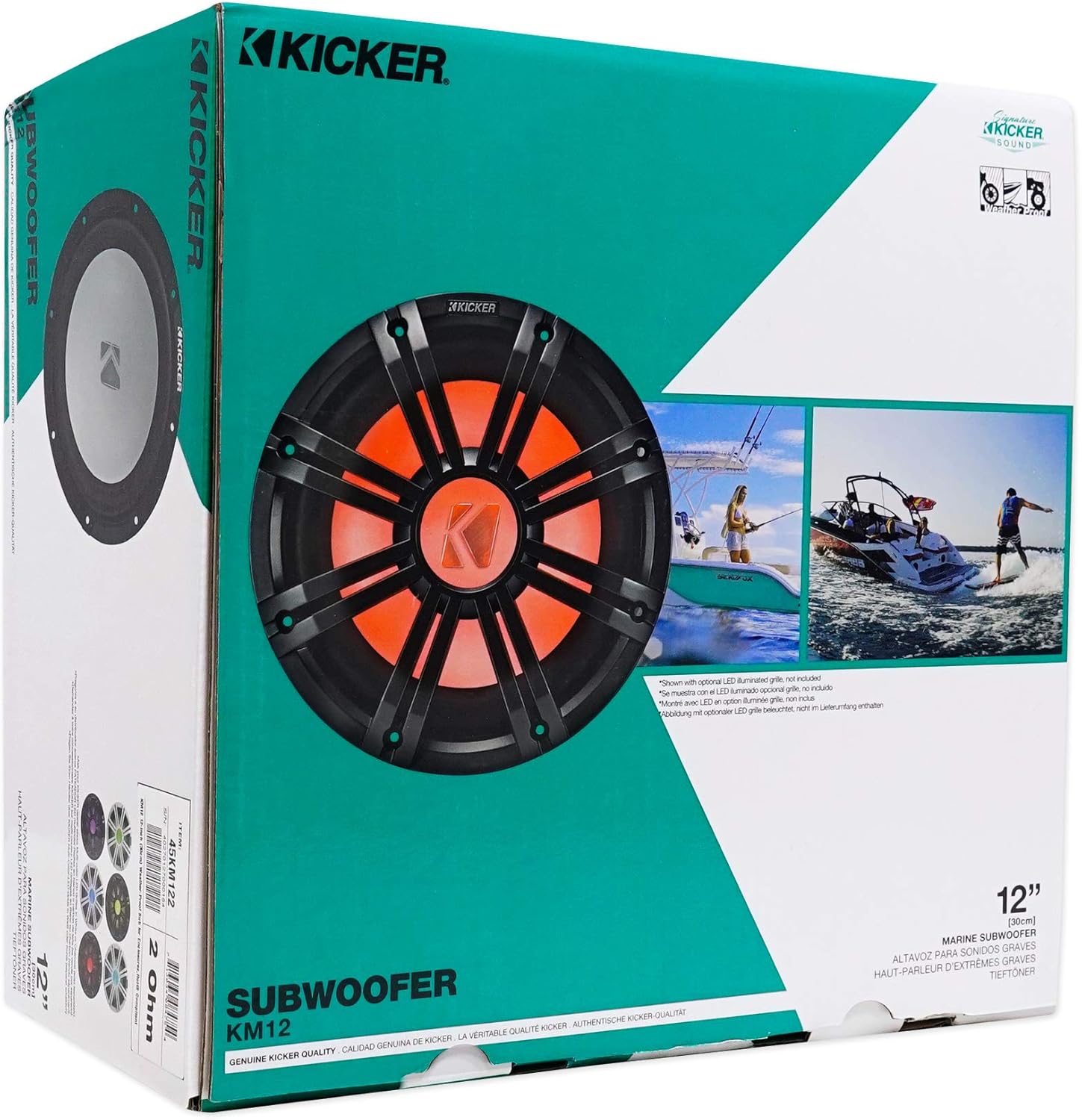 Kicker 45KM122 12" 350w Peak/175w RMS Marine Boat Subwoofer SVC 2-ohm Sub KM12 (Renewed)