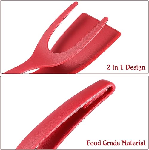 Miniatura 4 de Hemoton Pinzas de cocina 2 en 1, espátula, agarre y pinzas abatibles, espátula para huevos, espátula para huevos, tostadora, pinza de cocina para
