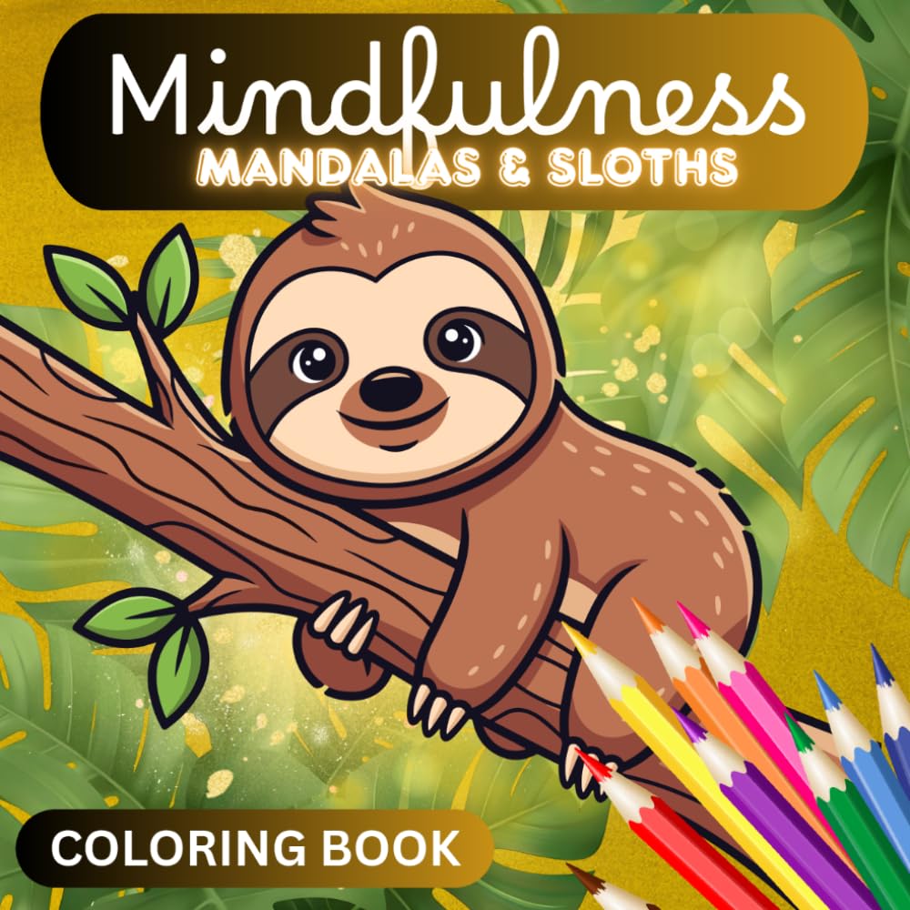 Mindfulness MANDALAS & SLOTHS (Coloring Book): Bold and Easy Coloring Pages for Relaxation and Fun. Perfect for All Ages (Kids, Teens and Adults)
