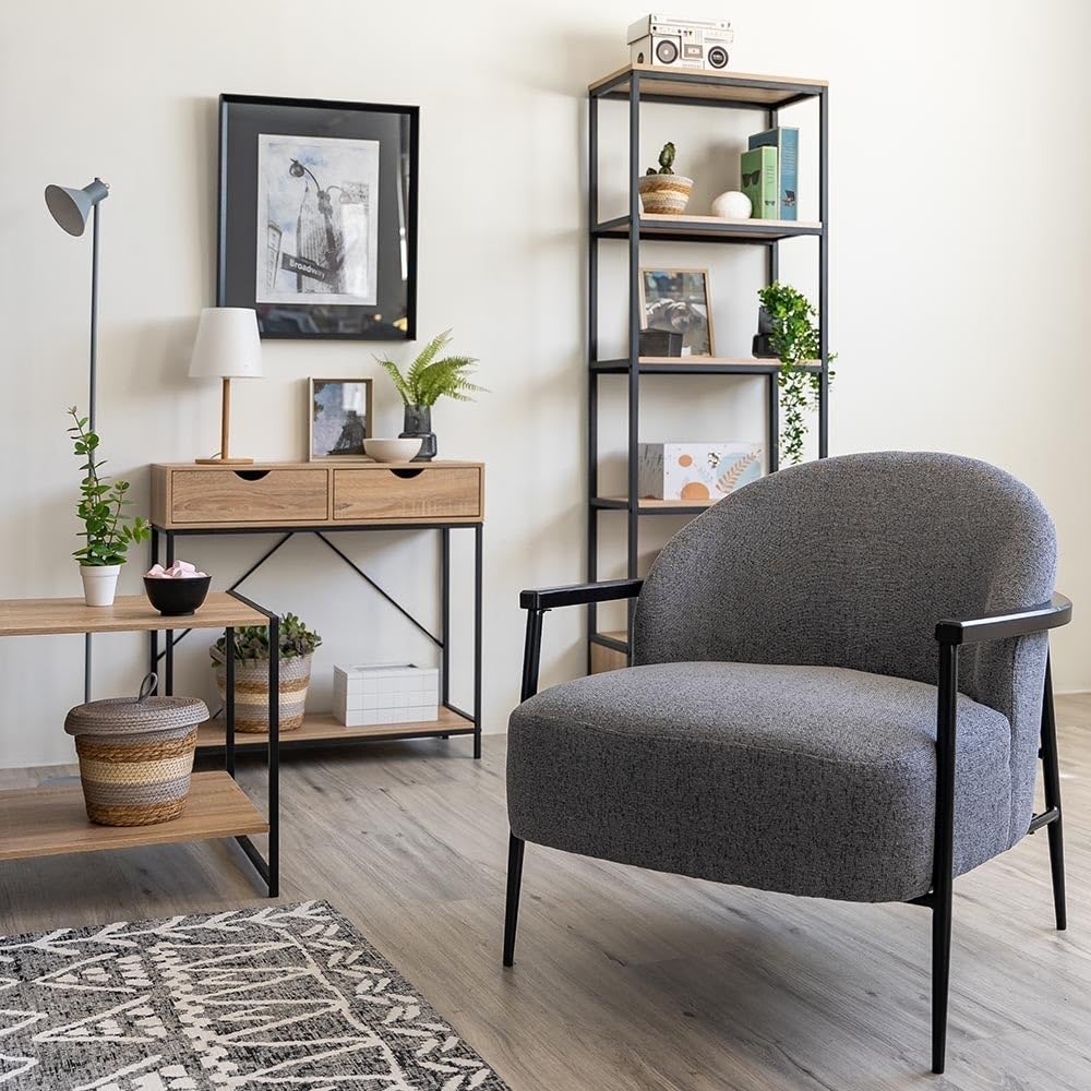 LOLAhome - Consola Urban Laminado Natural con 2 cajones y Estante de 80x75x30 cm. Estilo Industrial Robusto Que combina Madera y Metal Negro para organizar tu Entrada con Las Tendencias.