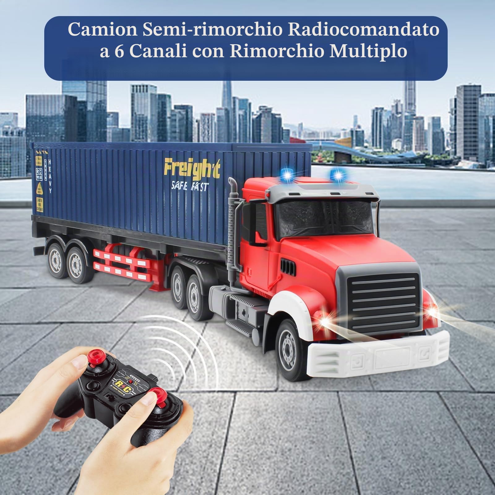 Mostop - Camion Trasportatore di Contenitori RC, Veicolo di Trasporto 10WD in ABS e Metallo, Carrozzie Trasportabili di Grandi Dimensioni con Telecomando e 8 Carrellini, Camion Giocattolo