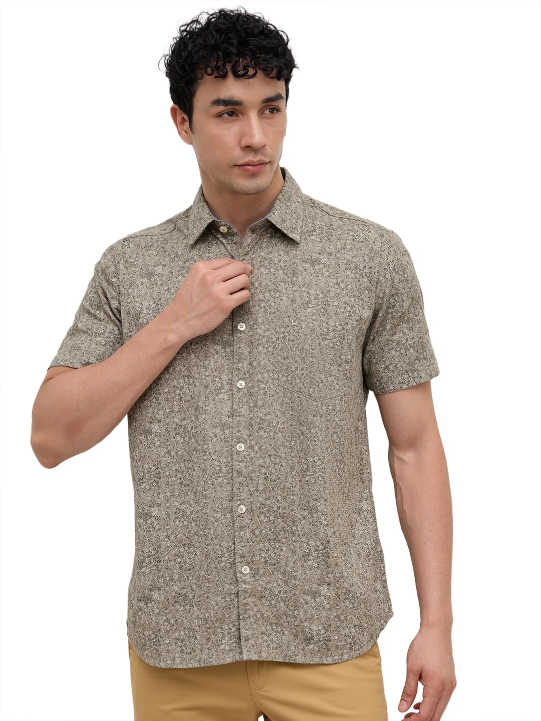 parx Men Slim Fit Print Pattern Pure Cotton Semi Cutaway Collar Half Sleeve Casual Shirt-picture-31