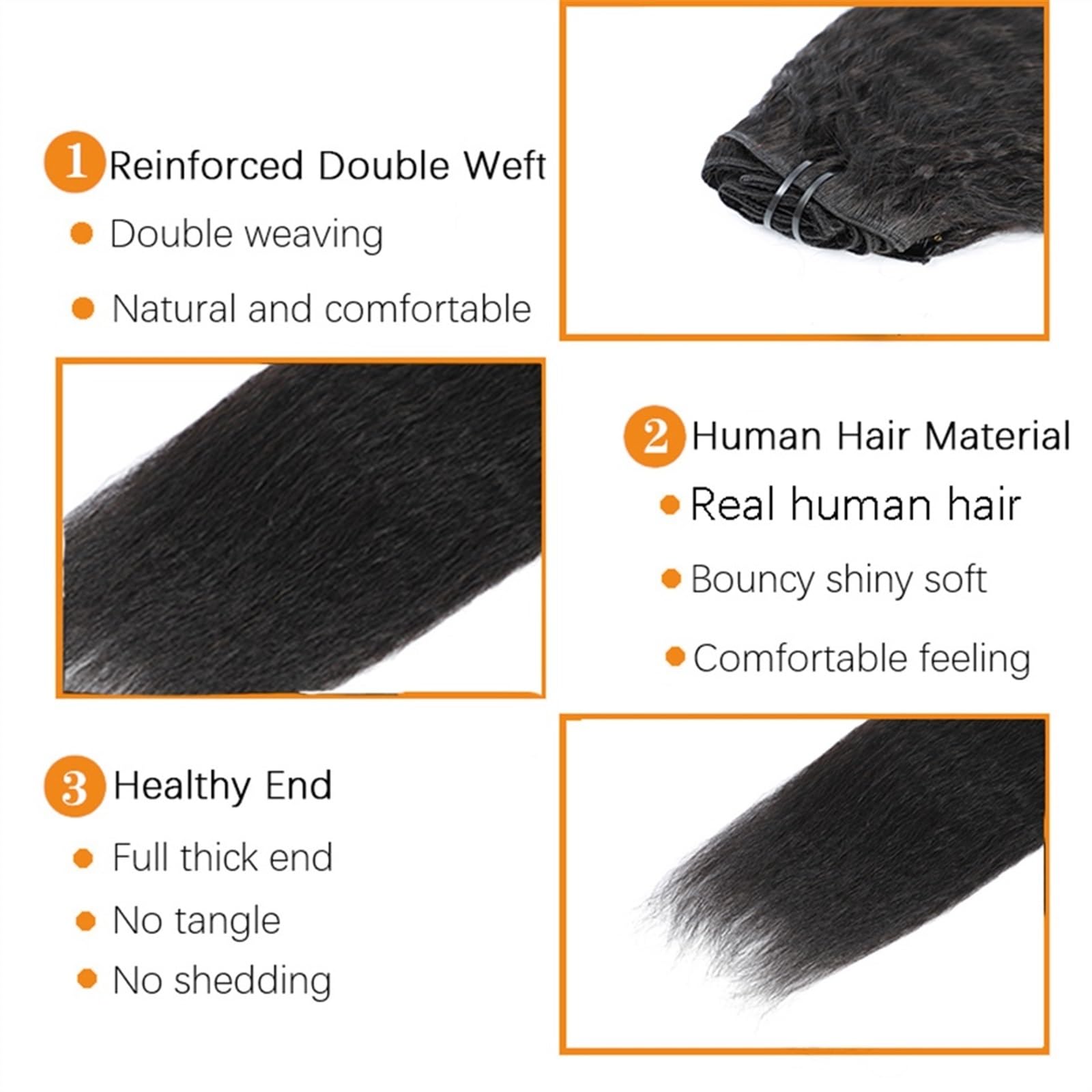 Extensions de cheveux Extensions de cheveux brésiliens crépus lisses à clips, 8 à 26 pouces d'épaisseur, 100% cheveux Remy, noir naturel, 8 pièces avec 20 clips, 120 g/160 g par lot, convient for têt