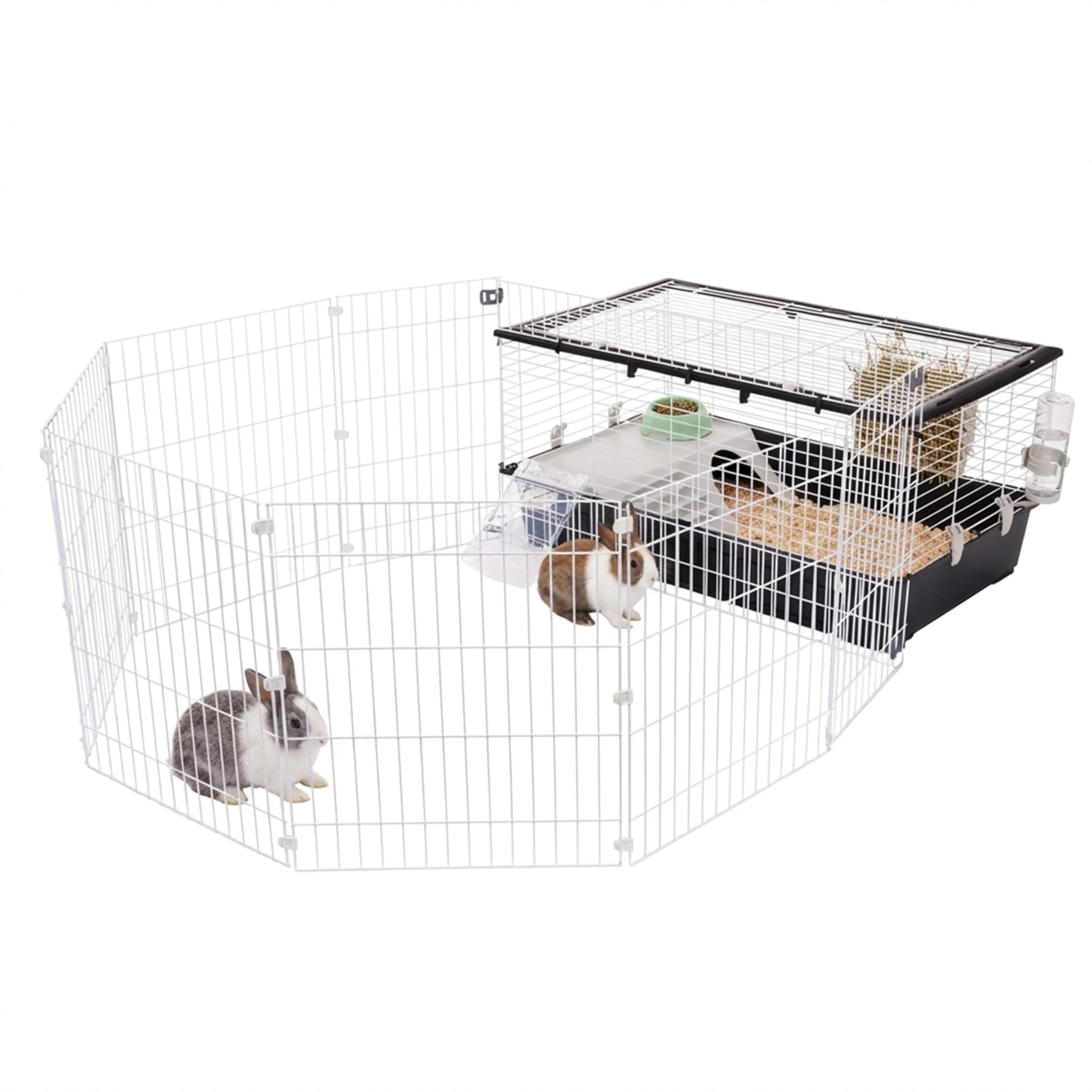 Ferplast Jaula Conejo PARKHOME 100, Jaula para Cobayas Conejos, con Recinto para Conejos, Valla para Mascotas, Casita Conejo y Bebedero, 95 x 177,5 x h 56 cm, de Plástico con Techo Abrible