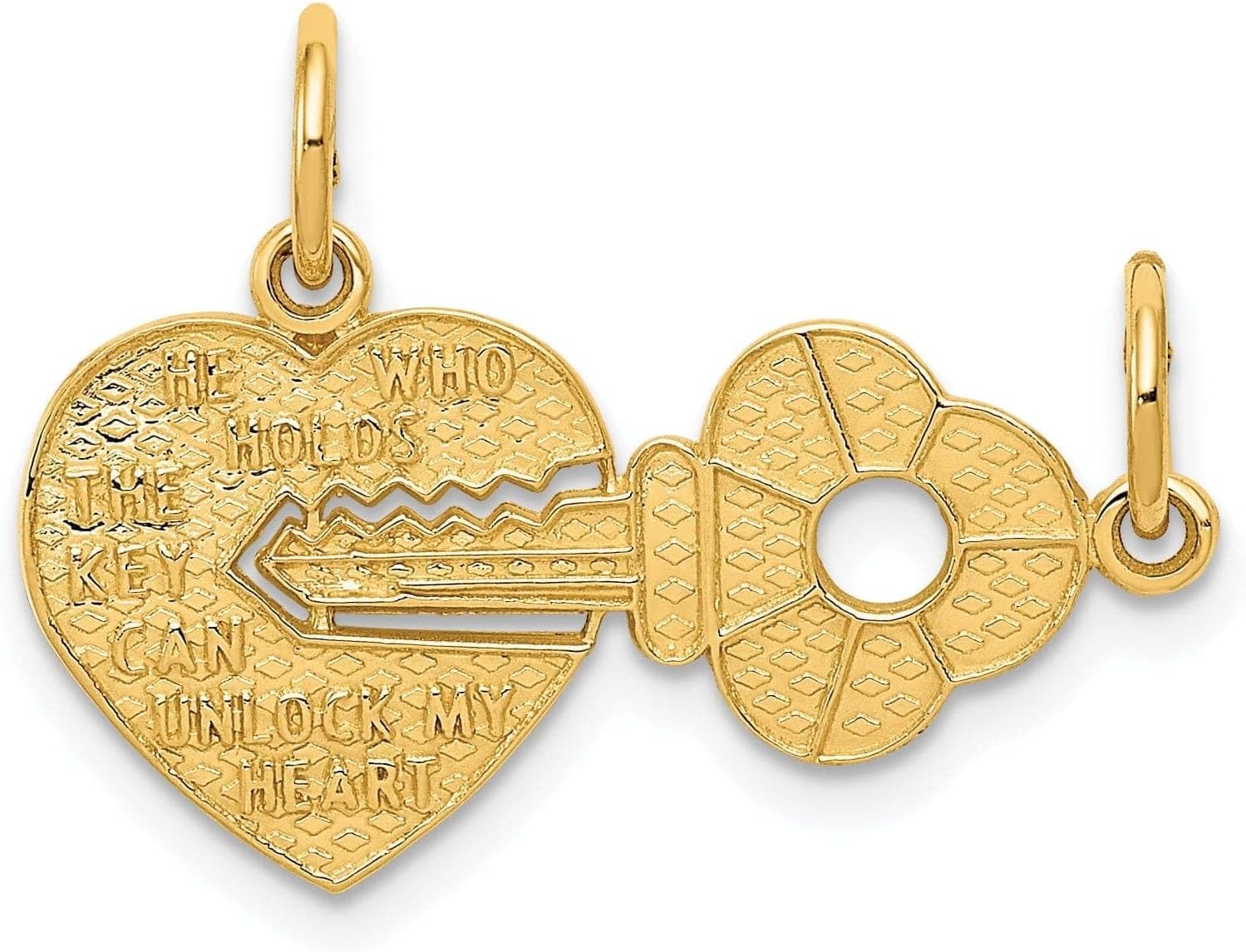 14K Yellow Gold 2-Piece Break Apart HE WHO HOLDS THE KEY CAN UNLOCK MY HEART Charm