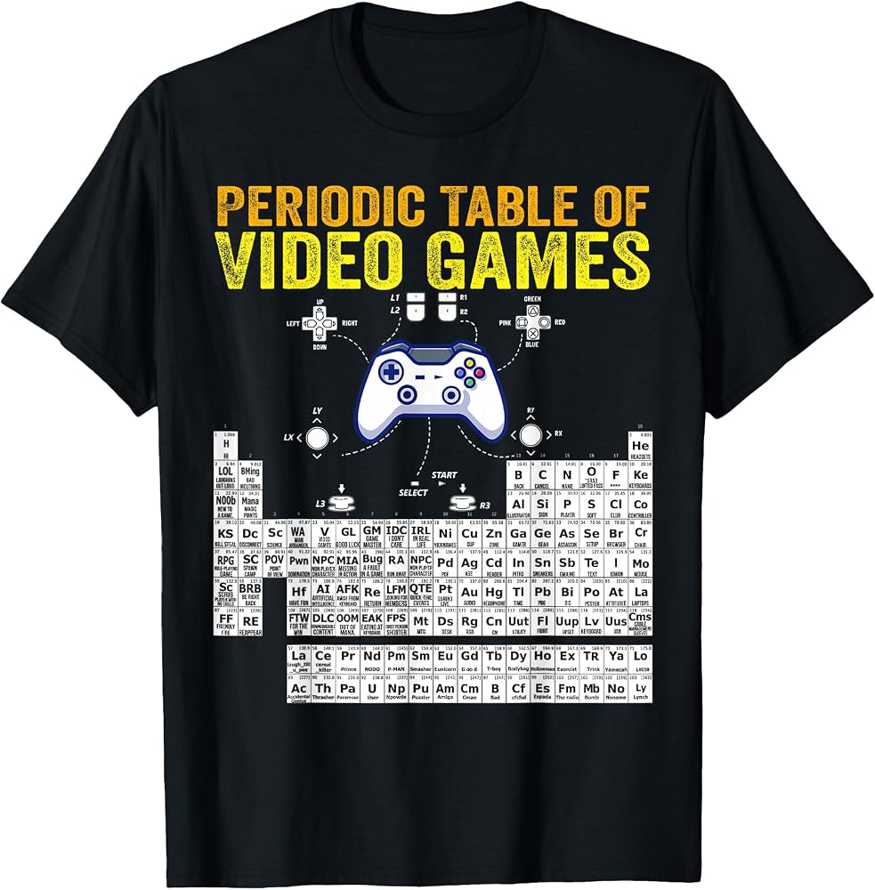 Video Game Periodic Table Cool Gamers Elements Graphic T-Shirt