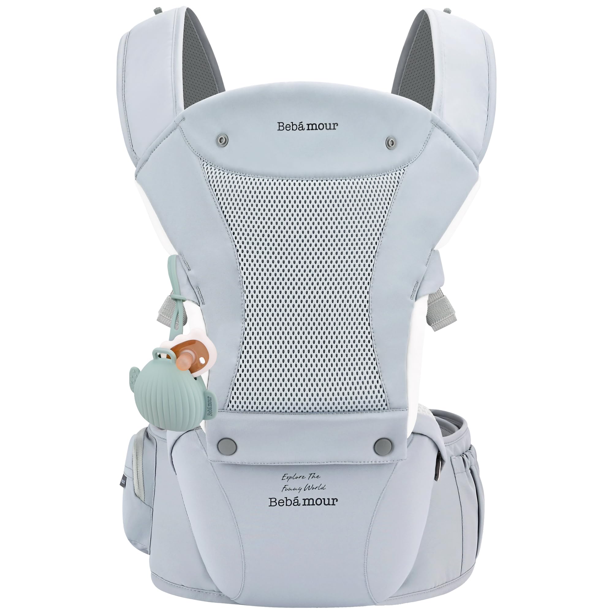 Bebamour Baby Carrier Newborn to Toddler Baby Carrier Hipseat 0-36Months with Head Hood, 3 PCS Teething Pads, Waist Extender, Storage Bag & Pacifier Case (Black) — view 11