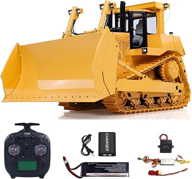 US in Stock, 1/14 DXR2 RC Metal Hydraulic Bulldozer, Radio Control Dozer 201 New Sound Version, Maximum Pressure 5MPa, Light System, ST8 Controller, Motor, Servo, ESC, Adult Hobby