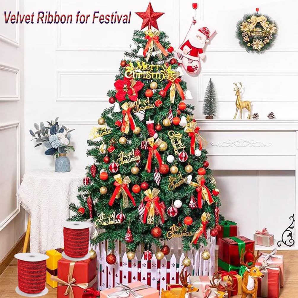 Metallisches Glitzer-Samtband, 45,7 m, 1,9 cm breit, luxuriöses Glitzerband für Geschenkverpackungen, Hochzeitsdekoration, Weihnachtsbasteln, Haarschleifen