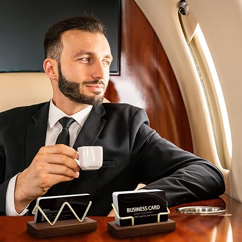 Miniatura 6 de Amyhill 4 soportes de madera para tarjetas de visita dorados, soporte de metal para tarjetas de nombre, tarjetas de presentación, soportes para