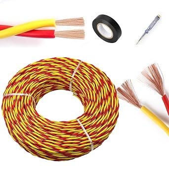 2 * 1.0/1.5/2.5 Mm2 Twisted Pair Power Cable 2-Core, Flame Retardant PVC Insulated 220V Wire for Home Lighting, Security Camera & Fire Alarm Wiring, with Tape & Voltage Tester30 ft,2 x 1.5 mm2