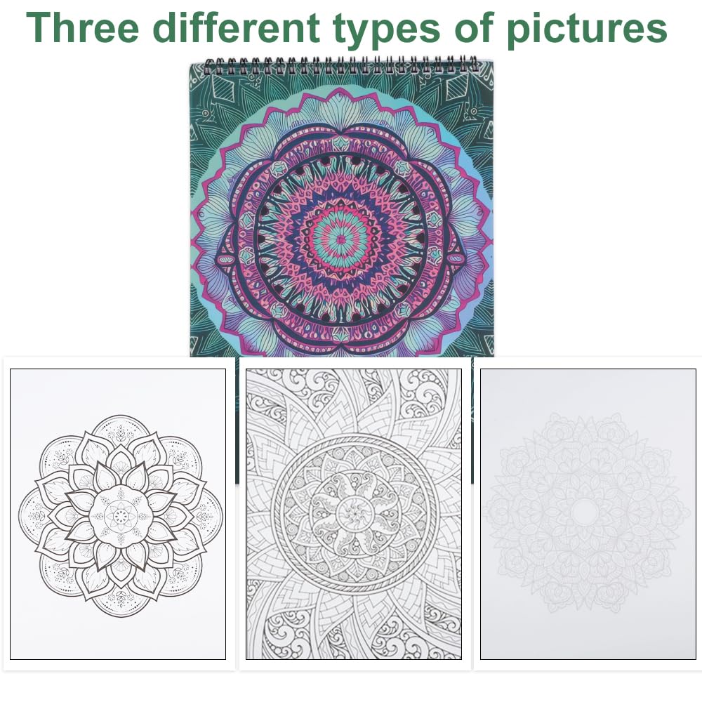 WakiHong 2 PCS Mandala Libros para Colorear para Adultos 120 Páginas Encuadernación en Espiral